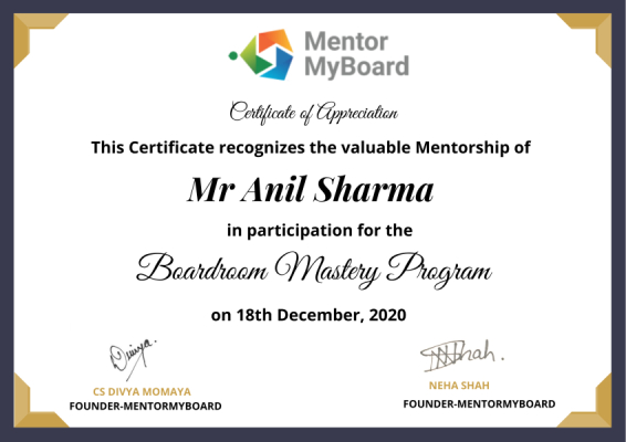 MentorMyBoard Boardroom Mastery Program Certificate